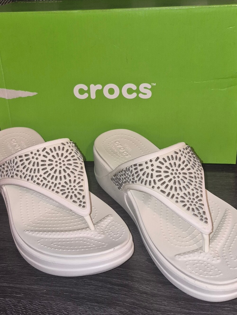 Crocs Women’s White Wedge Sandals - Comfort Toe-Post Flip Flops